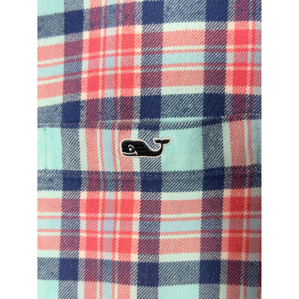 Vineyard Vines Mens Classic Fit Plaid Button Down Shirt Blue Pink Large - Picture 2 of 5